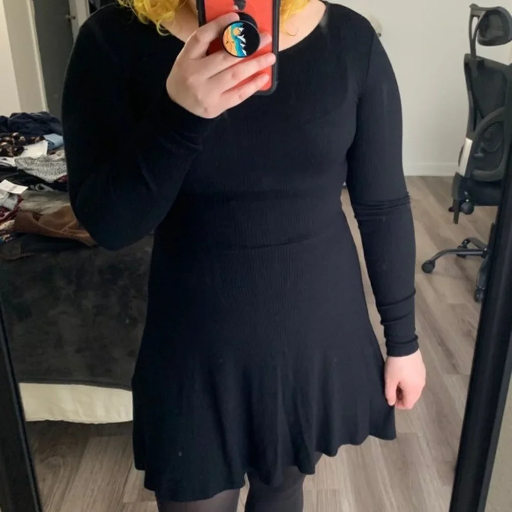 Longsleeve Mini Skater Knit Dress Black Size Small - Picture 9 of 9